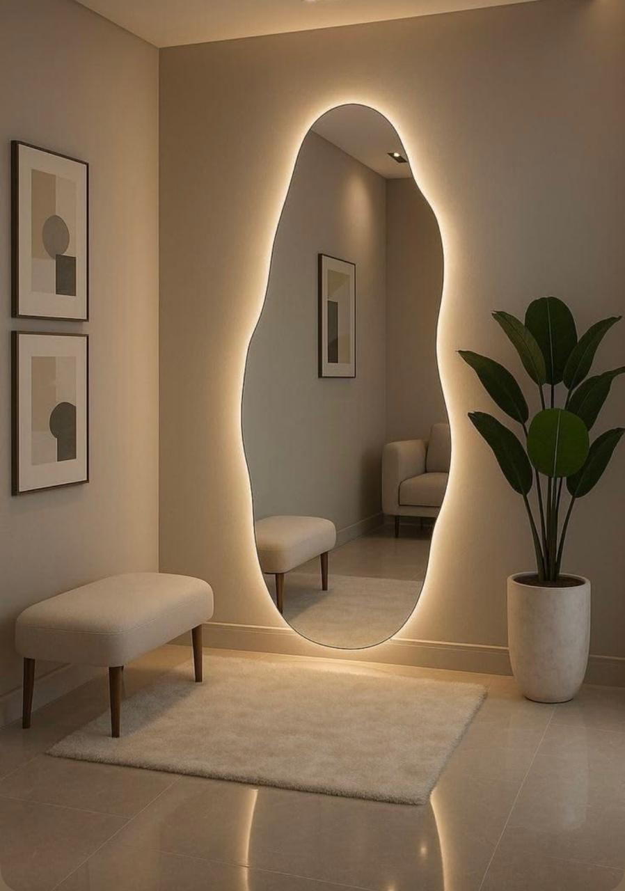 Cute decorative wall mirror with a modern design, perfect for bedrooms, living rooms, bathrooms, and entryways.